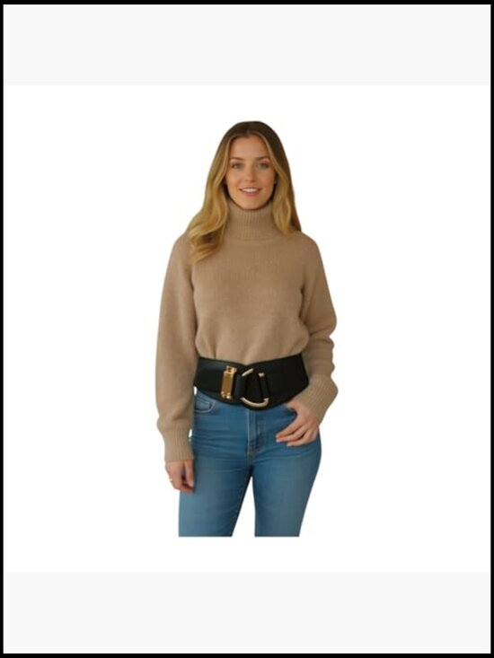 Wide Faux Leather Belt with Gold Metal Hook Buckle - Adjustable XS-XL main image 4